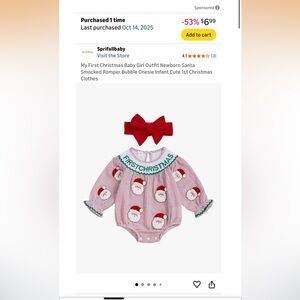 First Christmas Girls Smocked Santa Bubble Romper